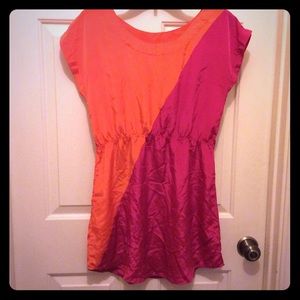 Fun & Flirt S orange pink poly short dress